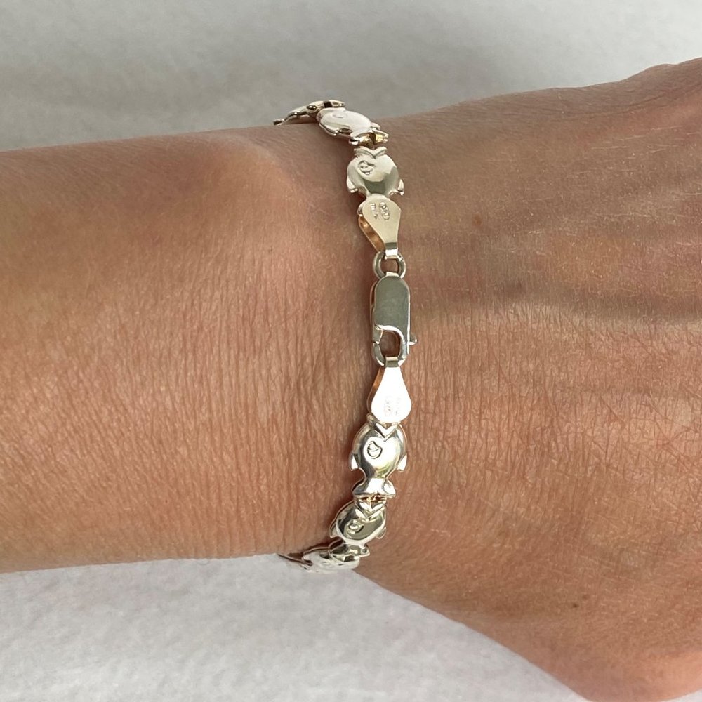 Sterling Silver Milor 925 Italy Hollow Puffy Fish Link Sea Life Bracelet 6-7/8" - Picture 3 of 16